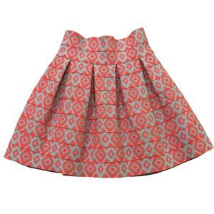 Beulah Style Pleated Tiers Elastic Mini Skirt Orange Silver Geometric Small
